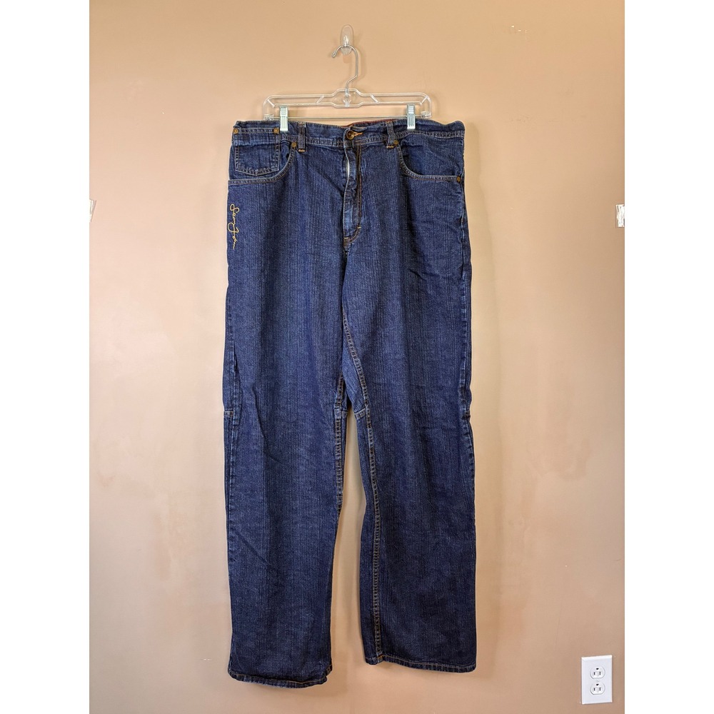 Sean John Mens Vintage Baggy Jeans Dark Wash Embroidered Logo Blue Size 38 x 31